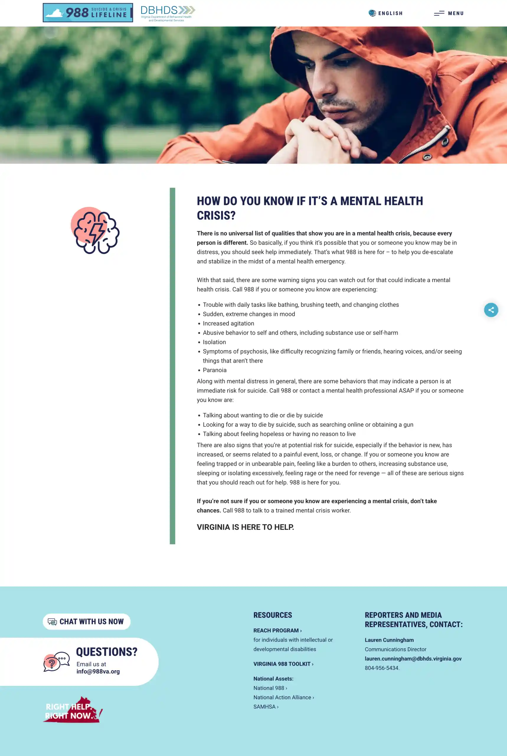 Virginia 988 About page screenshot