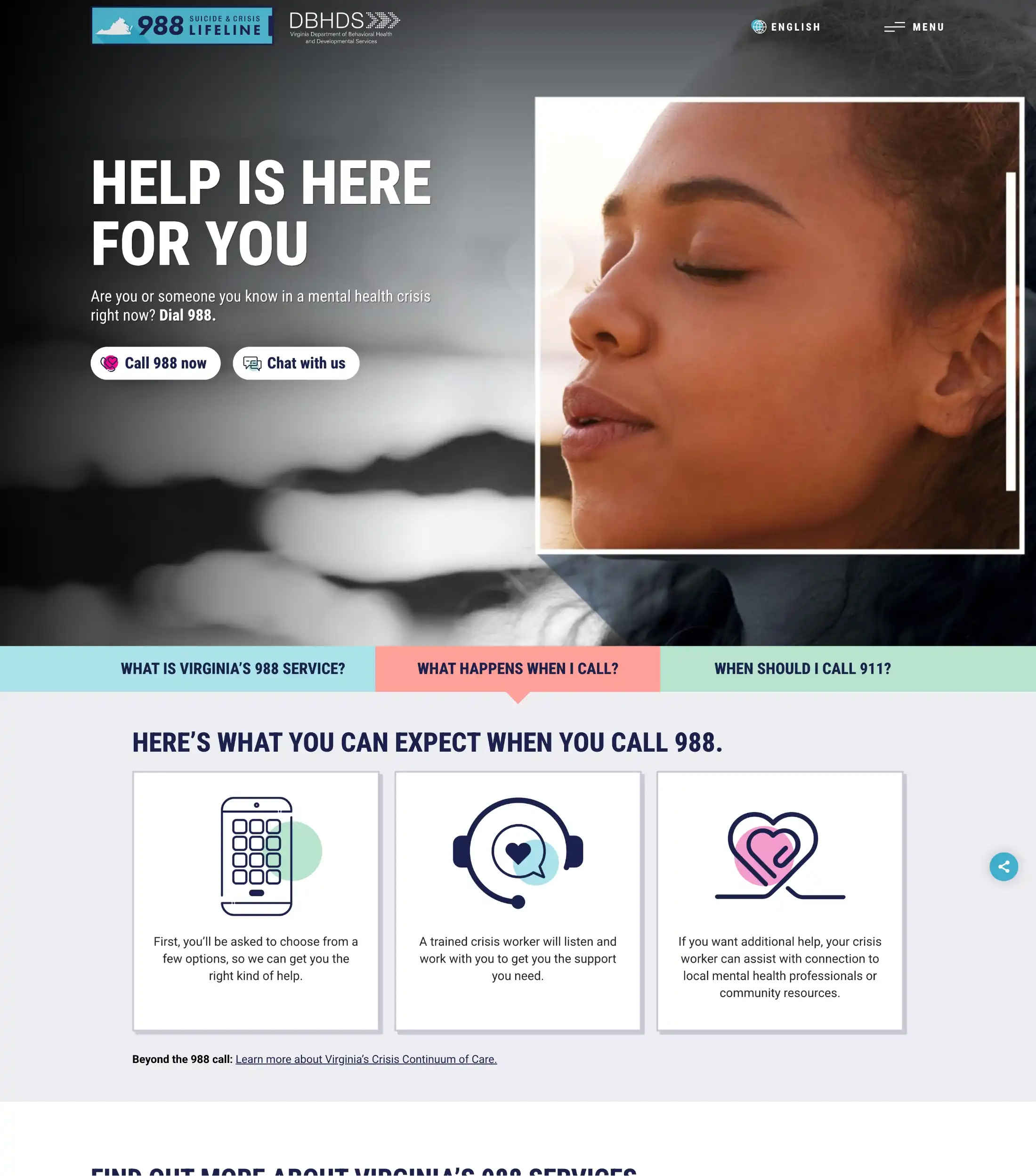 Virginia 988 Website Homepage