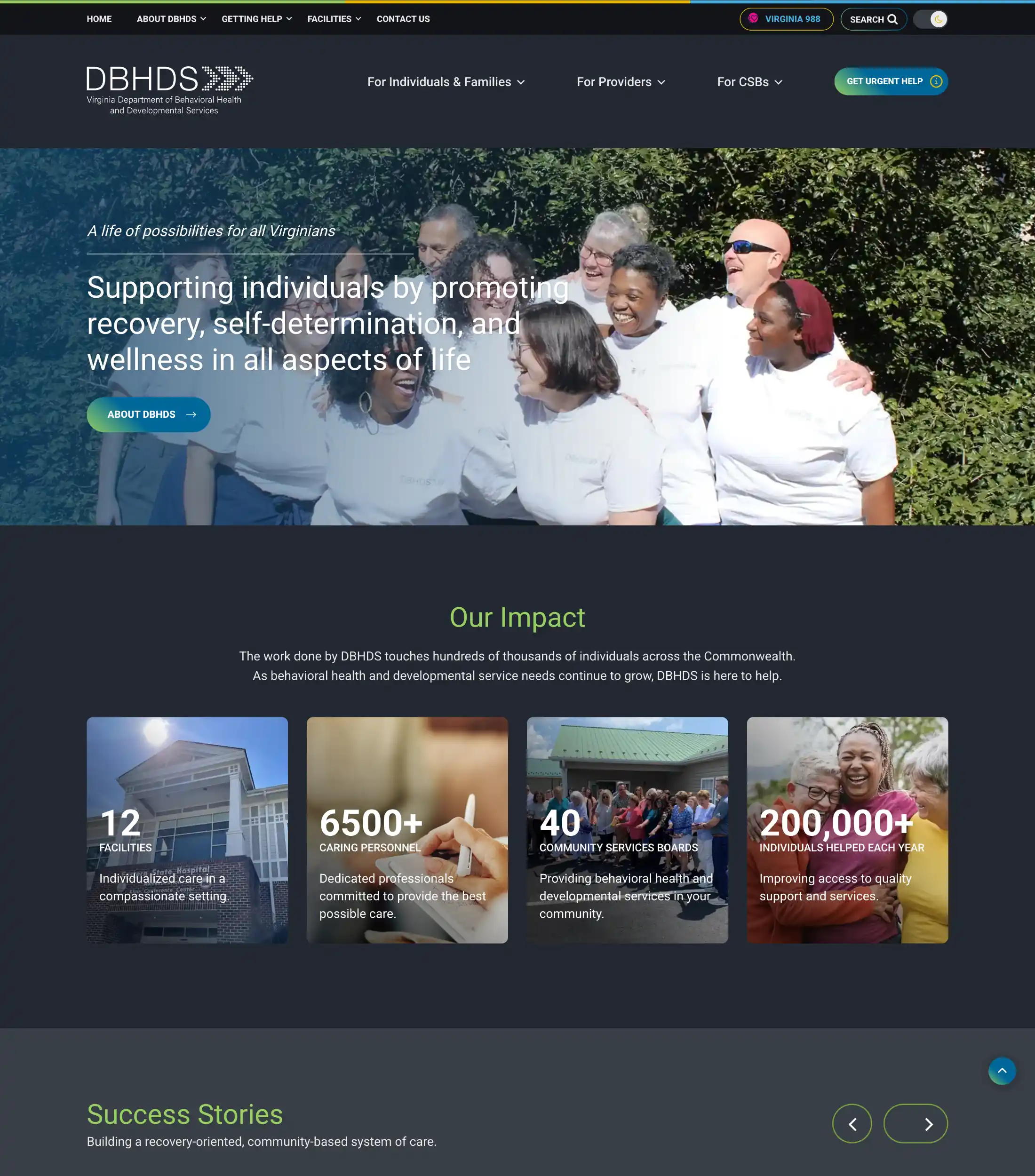 DBHDS website dark color scheme